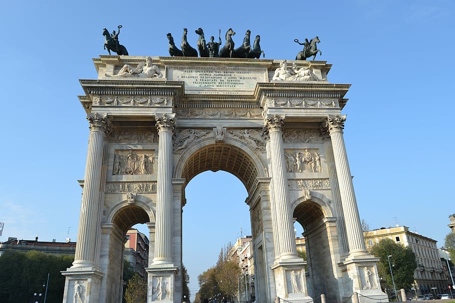 italy, milan, sempione park, arch of triumph, arch of peace, HD wallpaper