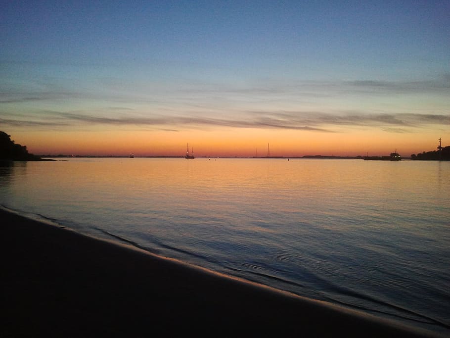 elbe, evening light, hamburg, sunset, water, sky, scenics - nature HD wallpaper