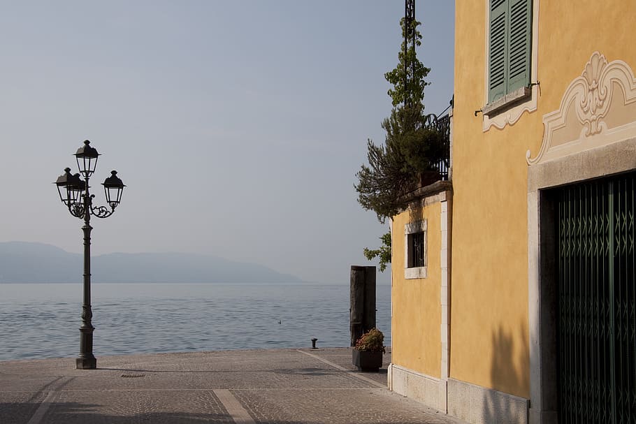 post near body of water and house, lantern, lamp, sky, patch HD wallpaper