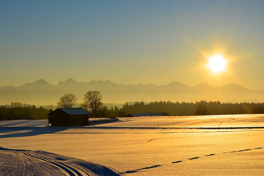 Sunset, Alpine, Mountains, Nature, Sky, landscape, evening sky HD wallpaper