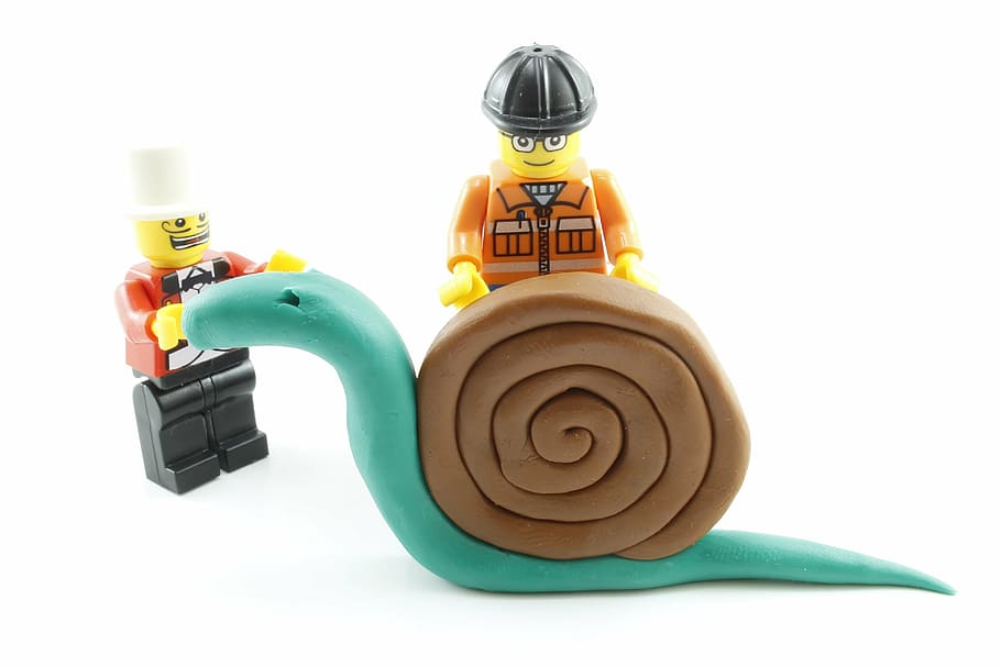 snail clay and two mini figurines, plasticine, lego, play, toy HD wallpaper