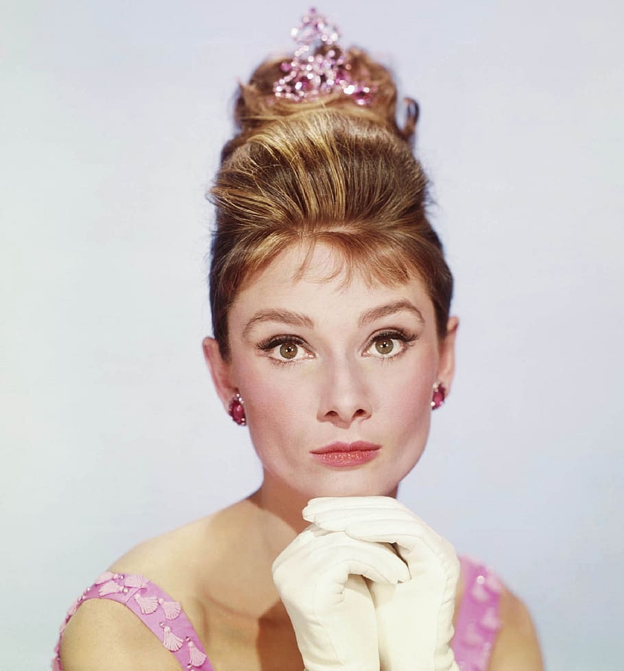 woman wearing crown and white gloves, audrey hepburn, actress, HD wallpaper