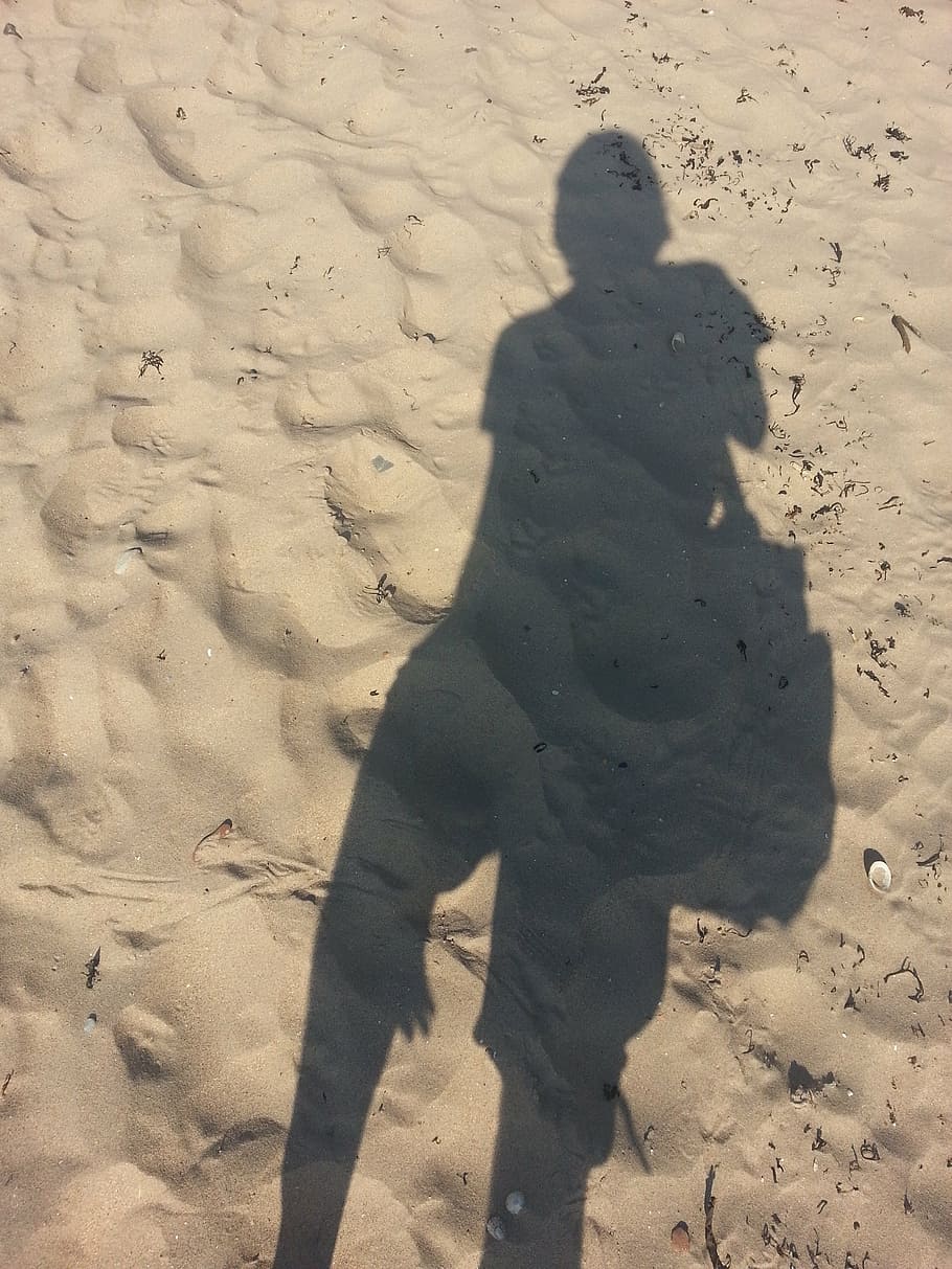 shadow, beach, sun, sand, people, land, sunlight, nature, high angle view HD wallpaper