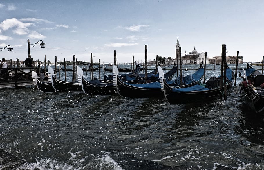 venice, gondolas, canal, nautical vessel, water, mode of transportation HD wallpaper
