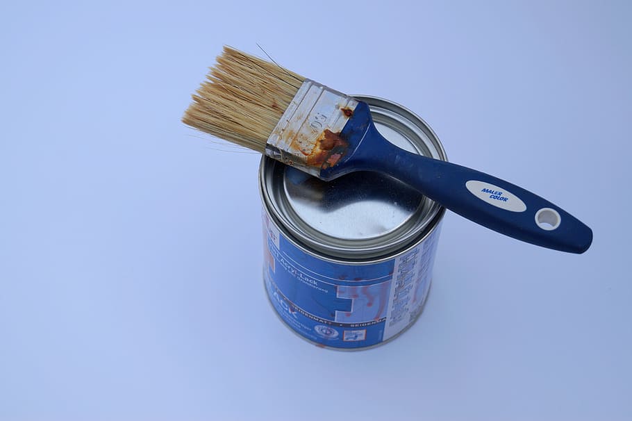 paintbrush on top of can, box, color box, delete, craft, white undercoat HD wallpaper