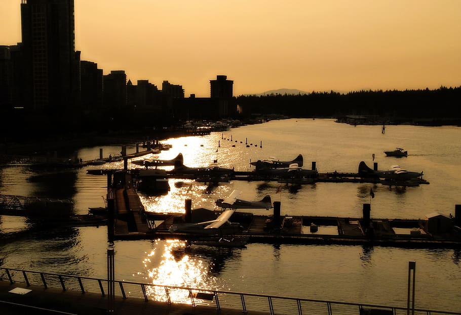 Sunset, Harbour, Floatplanes, Water, Sea, tourism, harbor, evening HD wallpaper