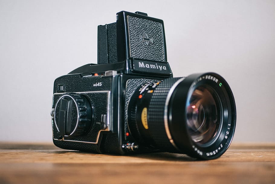 photo of black Mamiya camera, black Momiya camera, old, vintage, HD wallpaper