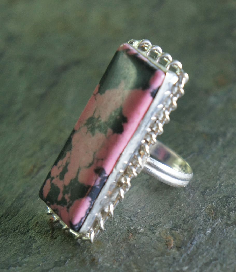 Pink, Black, Jasper, Metal, silver, jewelry, stone, gem, gemstone HD wallpaper