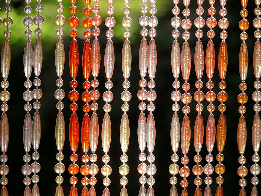 beaded curtain, fly screen, orange, arrangement, large group of objects HD wallpaper