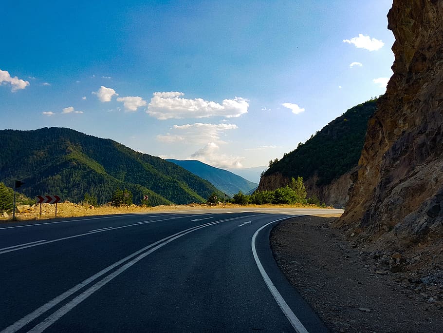 road, mountain, cloud, transportation, direction, the way forward HD wallpaper