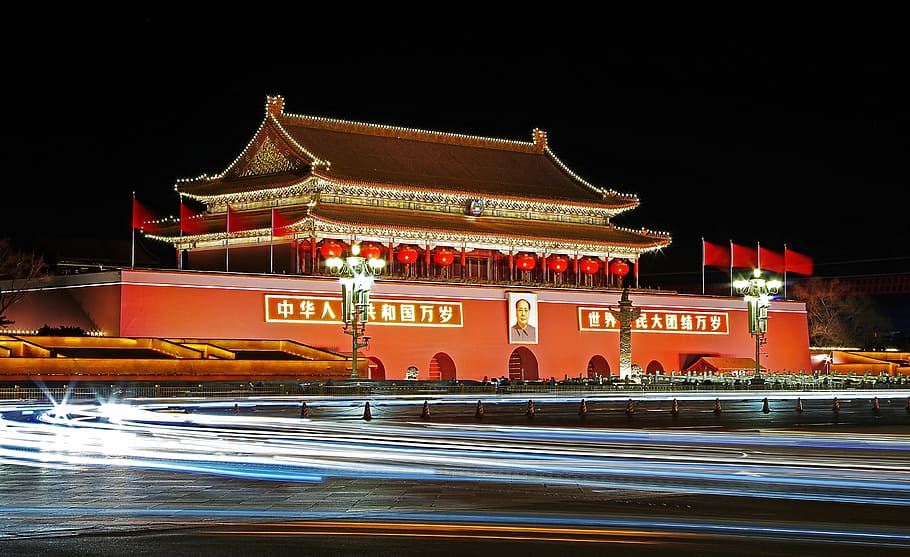 orange and brown China temple with lights, architecture, famous Place