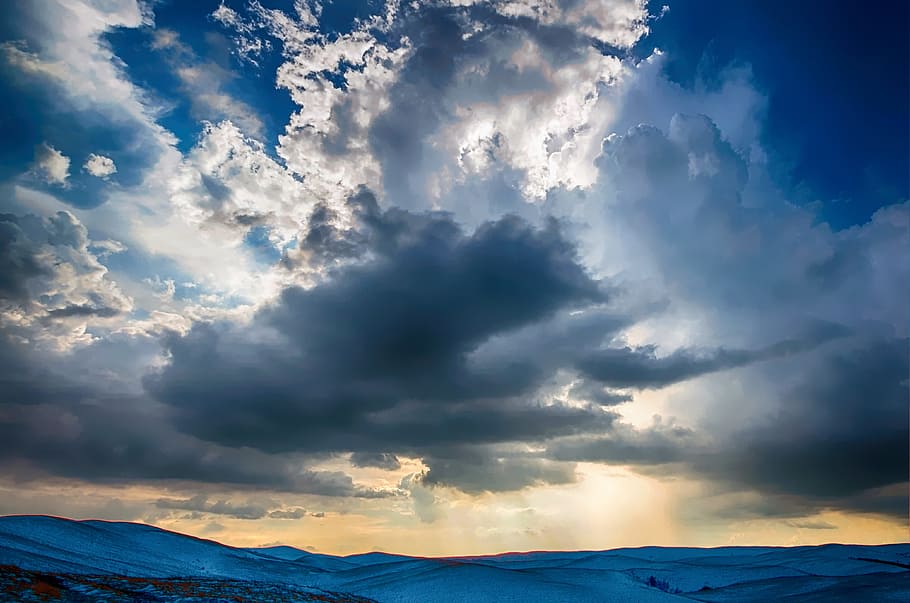 hill landscape with cloudy sky during daytime, clouds, storm HD wallpaper