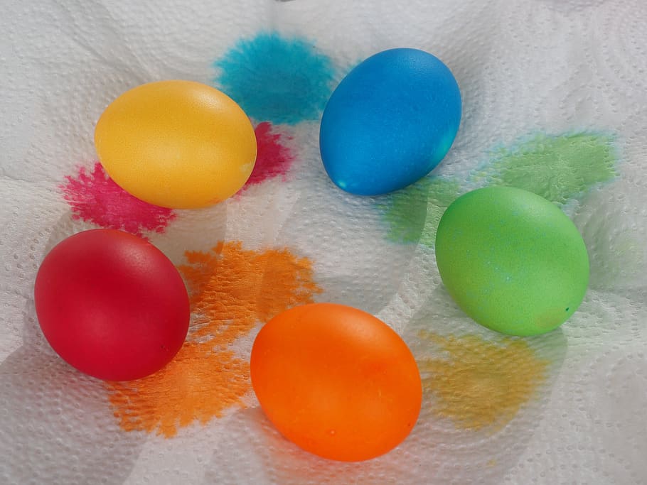 easter eggs colors, yellow, orange, red, green, blue, colorful, HD wallpaper
