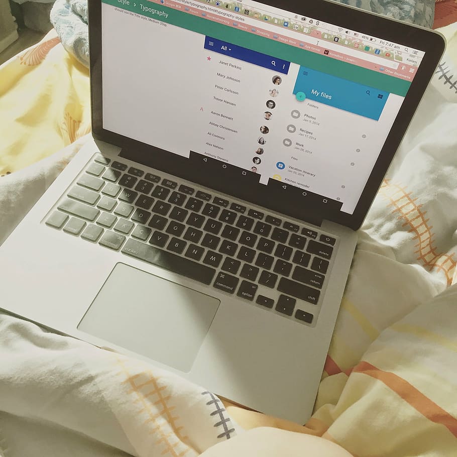 bedsheet, browser, contemporary, display, keyboard, laptop, HD wallpaper