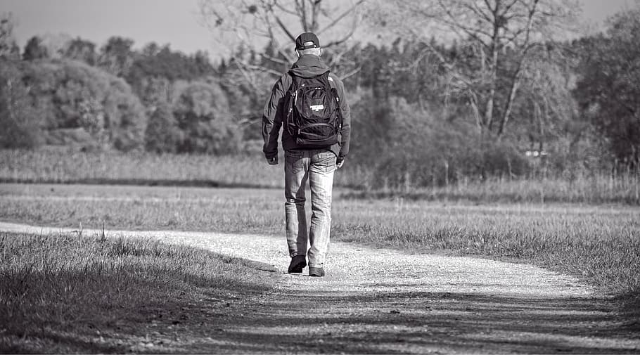 person in backpack walks on the road during daytime, human HD wallpaper