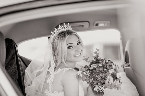 Wedding bride in dress, people, women, married, car, elegance HD wallpaper