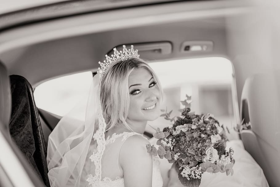 Wedding bride in dress, people, women, married, car, elegance HD wallpaper