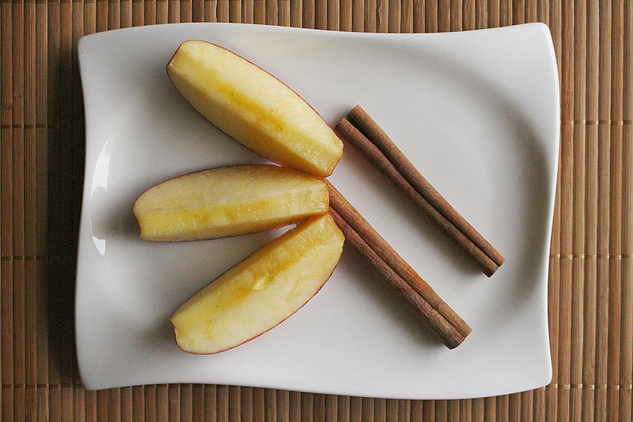 cinnamon, apple, fruit, vitamins, food and drink, directly above HD wallpaper