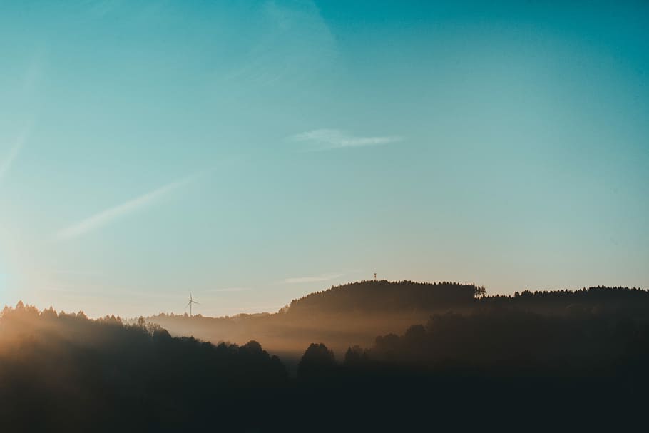 windmill on top of mountain during sunrise, landscape photo, sky HD wallpaper