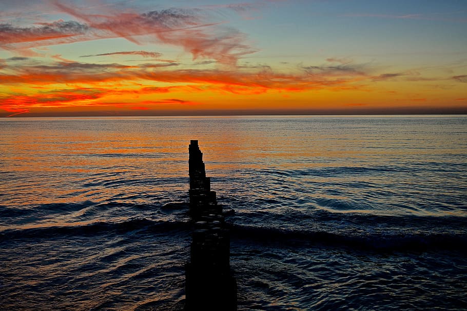 sunset, waters, dusk, sea, abendstimmung, romantic, sky, atmospheric HD wallpaper