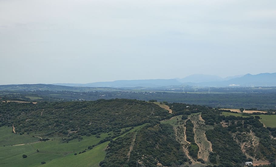 spain, landscape, aerial, view, fields, trees, mountains, scenics - nature HD wallpaper