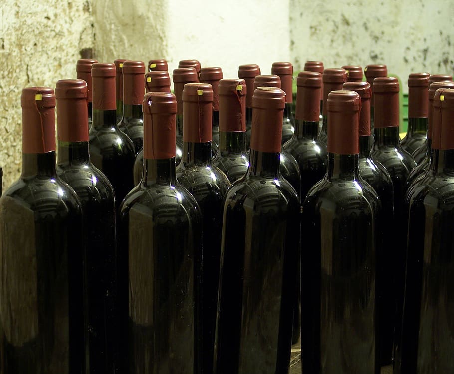 black glass bottles on surface, wine, cellar, alcohol, wine Bottle HD wallpaper