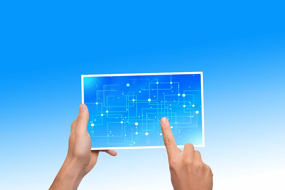 person holding white tablet computer, touch, internet, hand, board