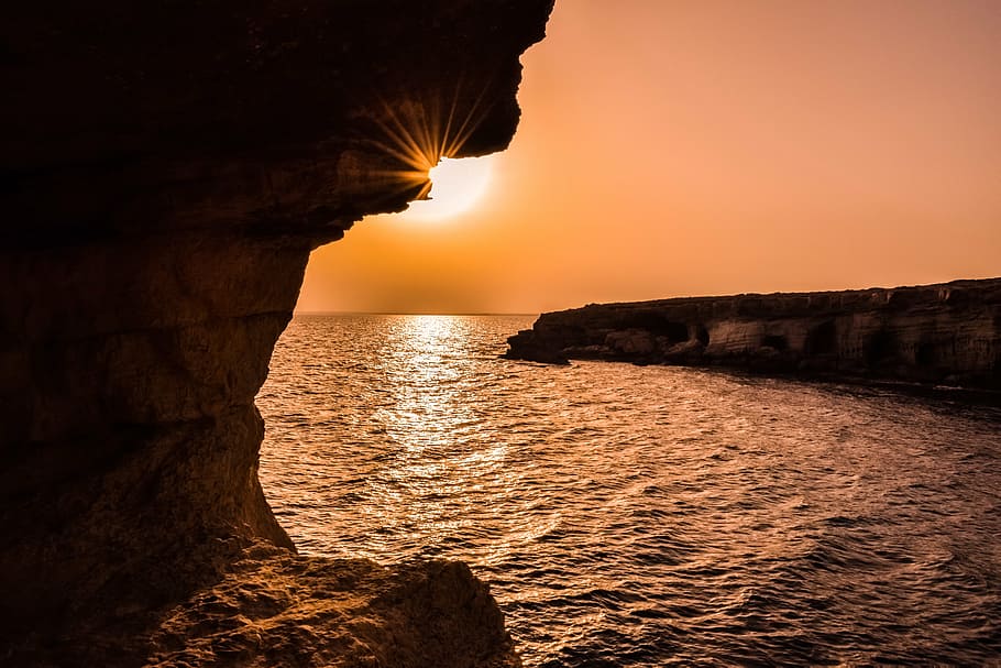 silhouette photo of body of water during golden hour, sunset HD wallpaper