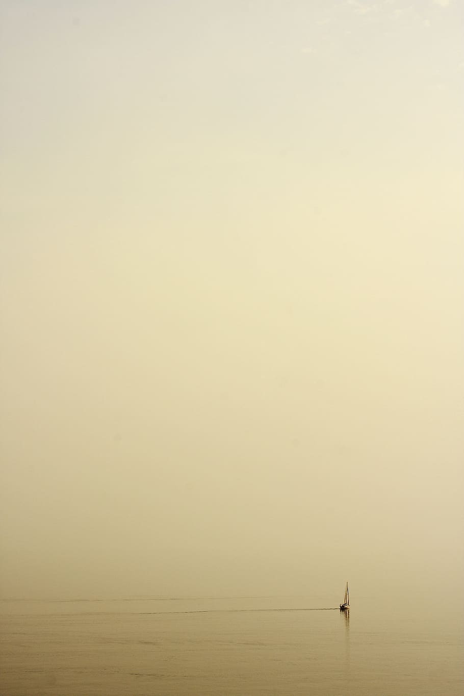 body of water under cloudy sky, boat, fog, marine, loneliness, HD wallpaper