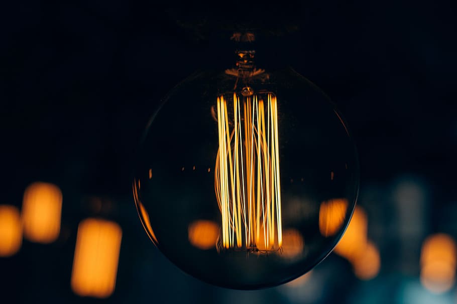 selective focus photo of turned-on clear light, lamp, bulb HD wallpaper