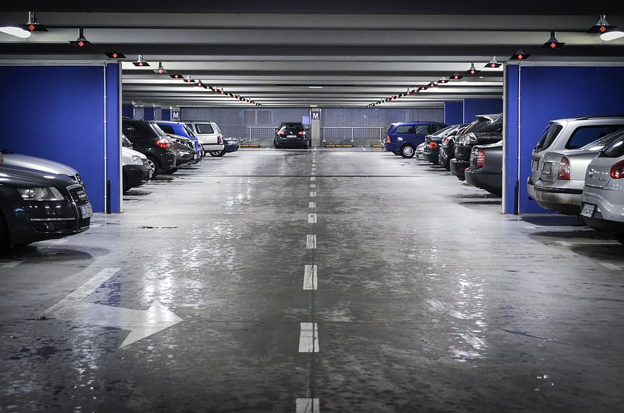 assorted-color vehicles, parking, underground parking, cars, multilevel, HD wallpaper