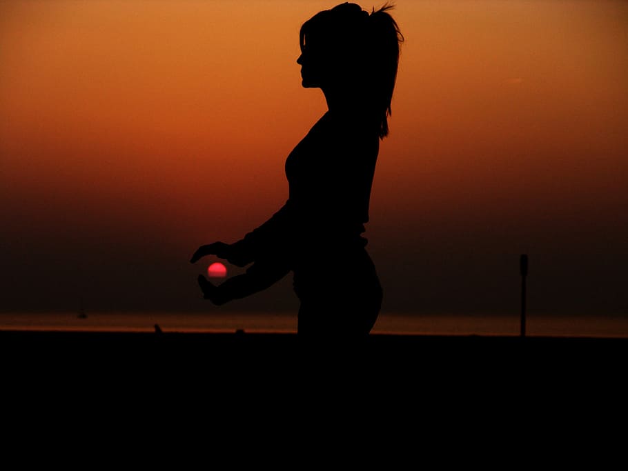 silhouette photo of woman during sunset, meditation, shade HD wallpaper