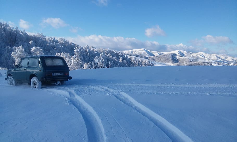 snow, winter, mountain, car, landscape, nature, travel, cold HD wallpaper