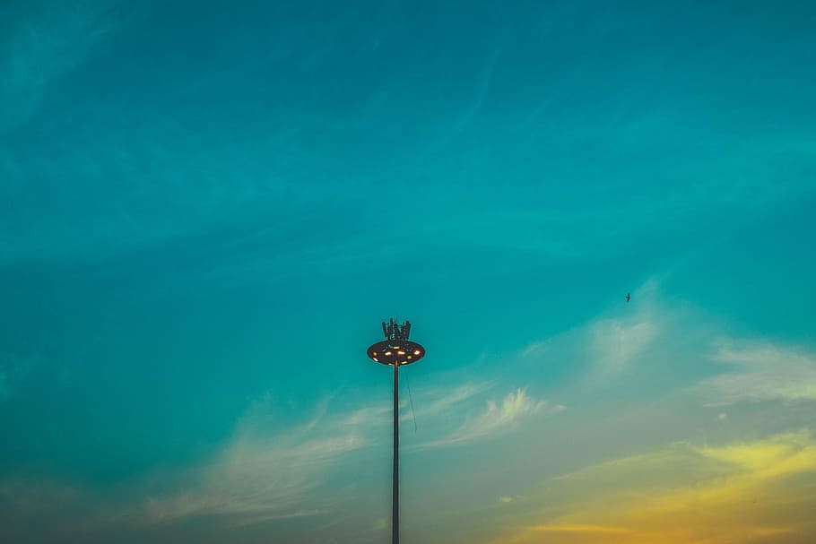 sky, blue sky, landscape, low angle view, lighting equipment HD wallpaper