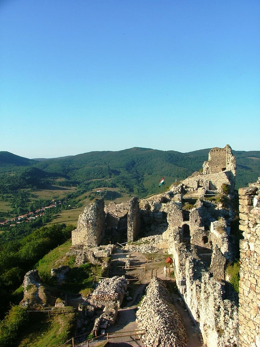 castle, castle ruins, forest, sky, nature, stones, zemplén-hg HD wallpaper