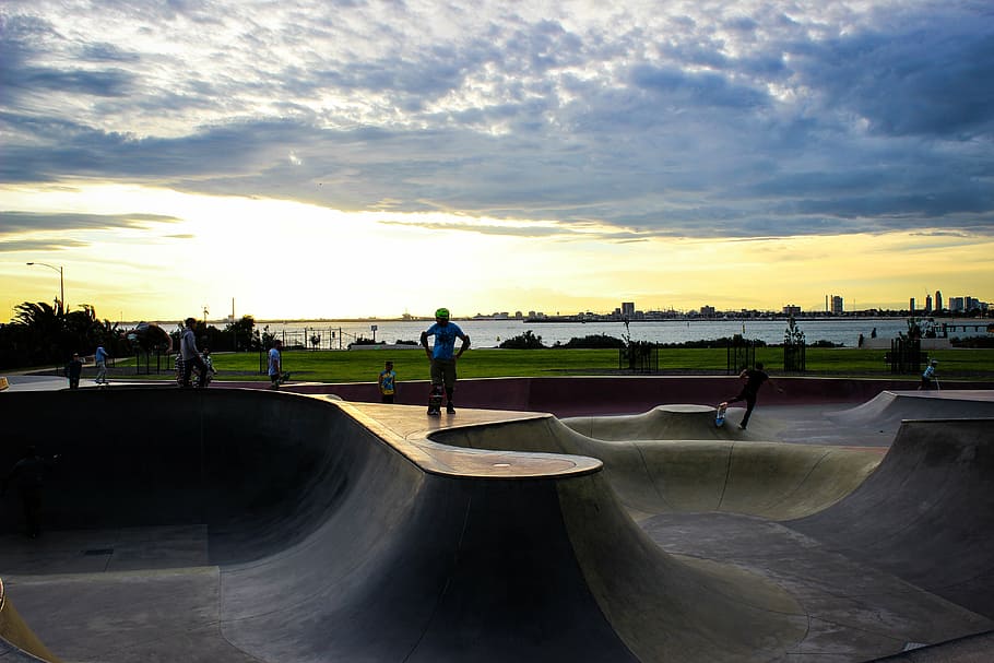 park, board, sunset, skateboard park, sky, sport, sports ramp HD wallpaper