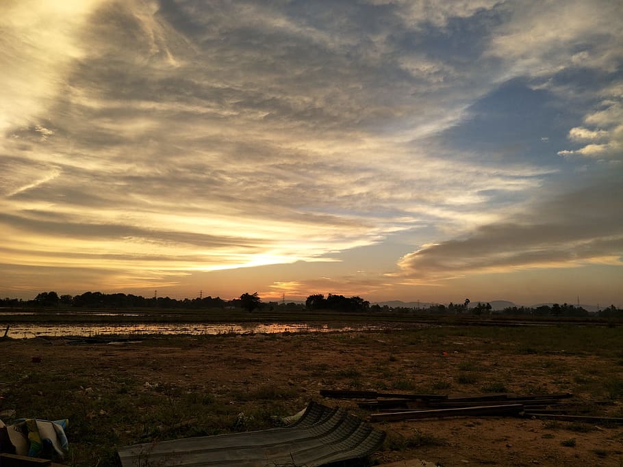 sunset, landscape, sky, cropland, cloud - sky, scenics - nature HD wallpaper