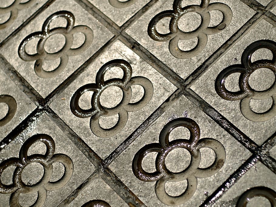 grey concrete tiled floor, barcelona, spain, street, city, catalonia