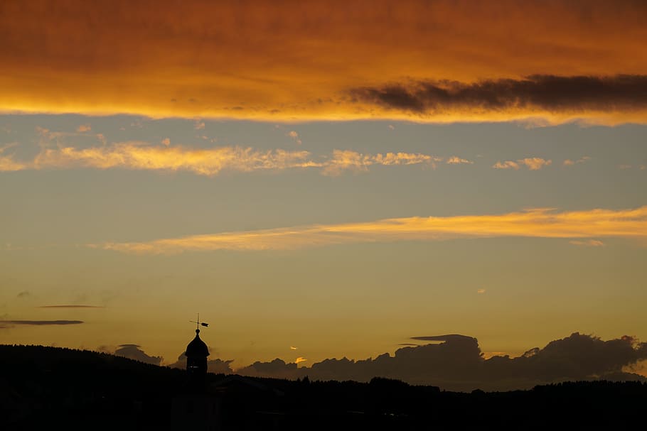 evening sky, clouds, abendstimmung, sunset, cloud - sky, silhouette HD wallpaper