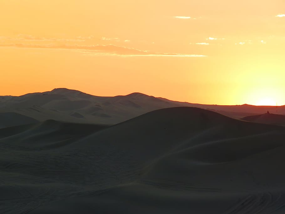 Desert, Landscape, Sunset, Dunes, horizon, yellow, trip, scenics HD wallpaper