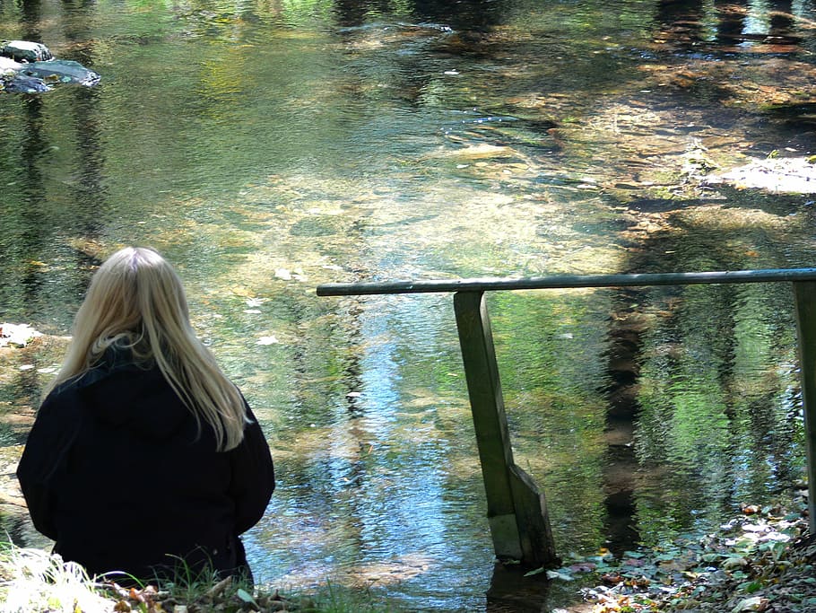 Water, River, Fluent, Rest, Woman, Blond, silent, thoughts HD wallpaper
