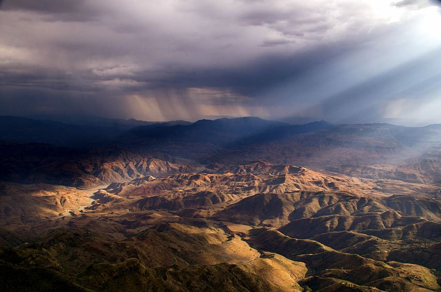 birds eye view of mountains, aerial photography of mountain, cloud, HD wallpaper