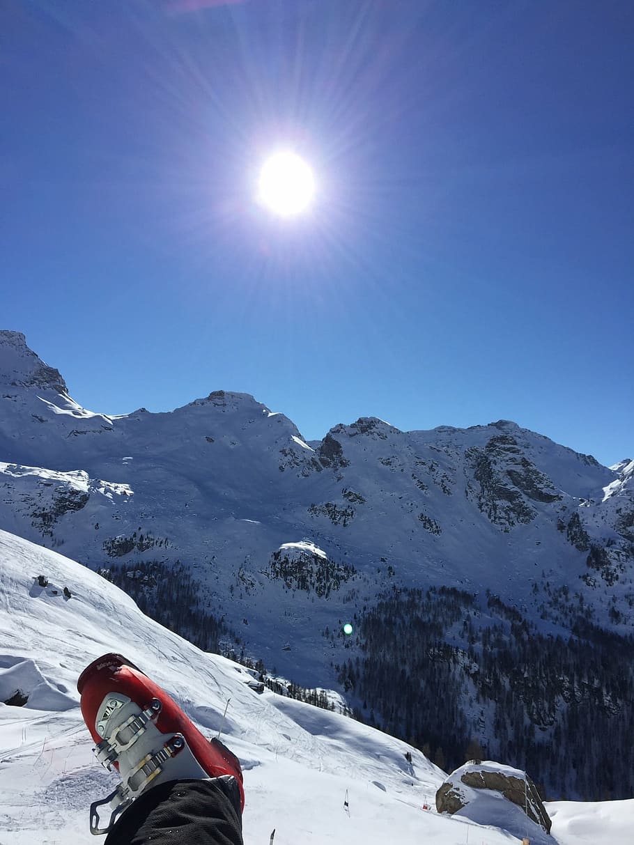 solar, winter, alps, blue sky, snow, mountain, cold temperature HD wallpaper