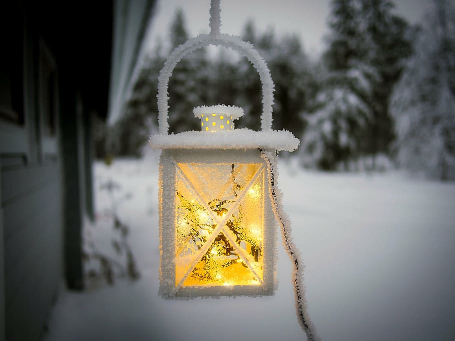 shallow focus photography of pendant lamp, lantern, light, winter HD wallpaper