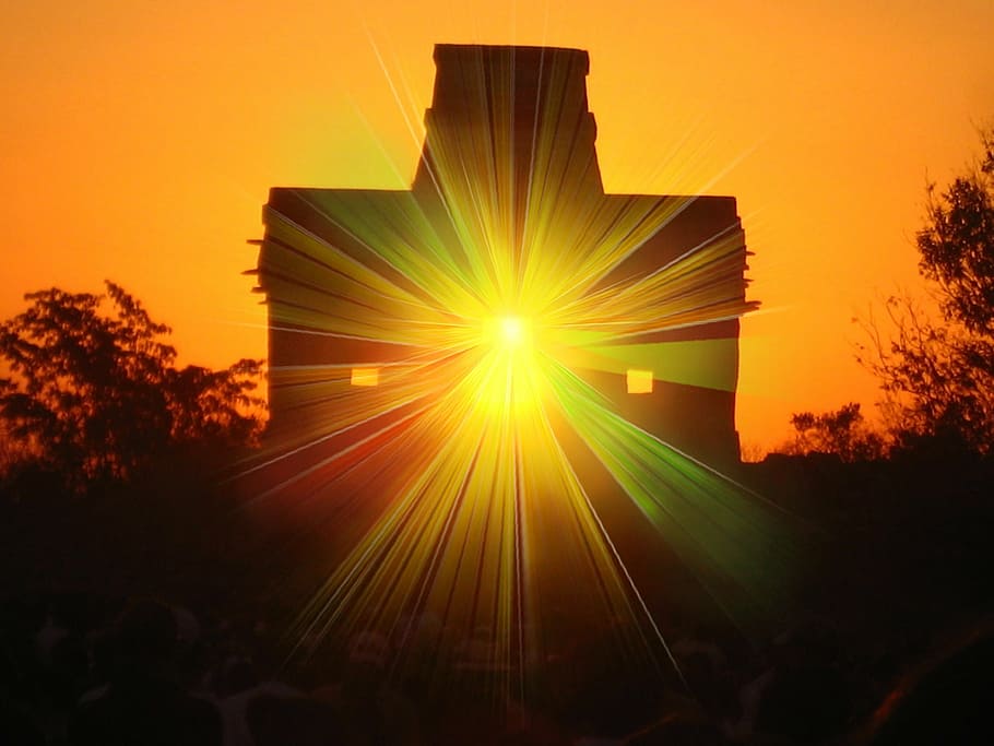 dzibilchaltun, pyramid, maya, effect, mexico, sunset, sky, orange color HD wallpaper