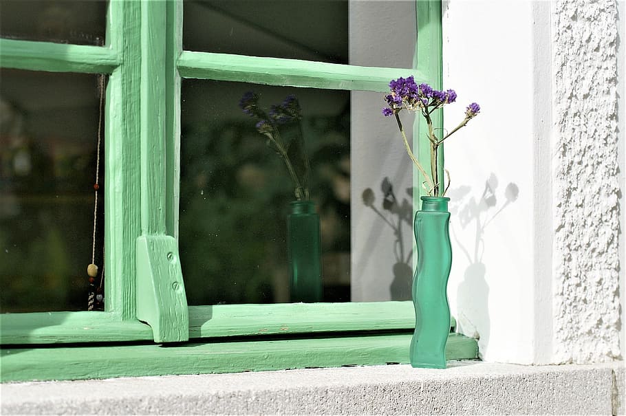 Window, Flower, Vase, Deco, green color, door, no people, day HD wallpaper