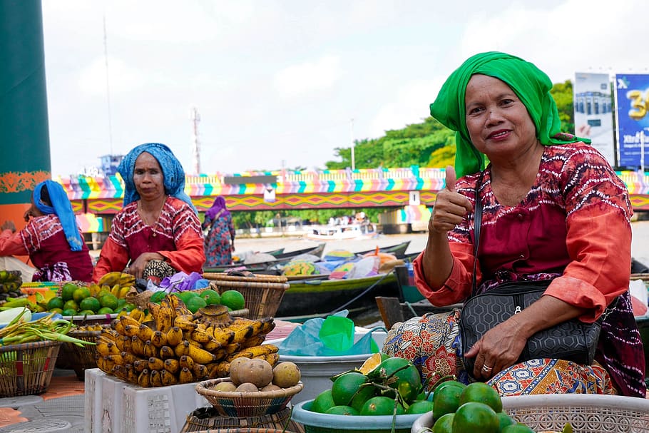 market floating, banjarmasin city, asia, retail, women, food and drink