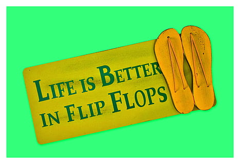 flip flops, shield, postcard, live, better, shoes, funny, greeting card HD wallpaper