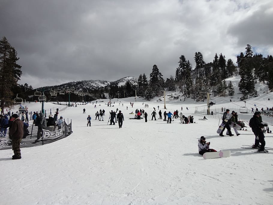 snow, ice, nature, winter, cold temperature, cloud - sky, large group of people HD wallpaper