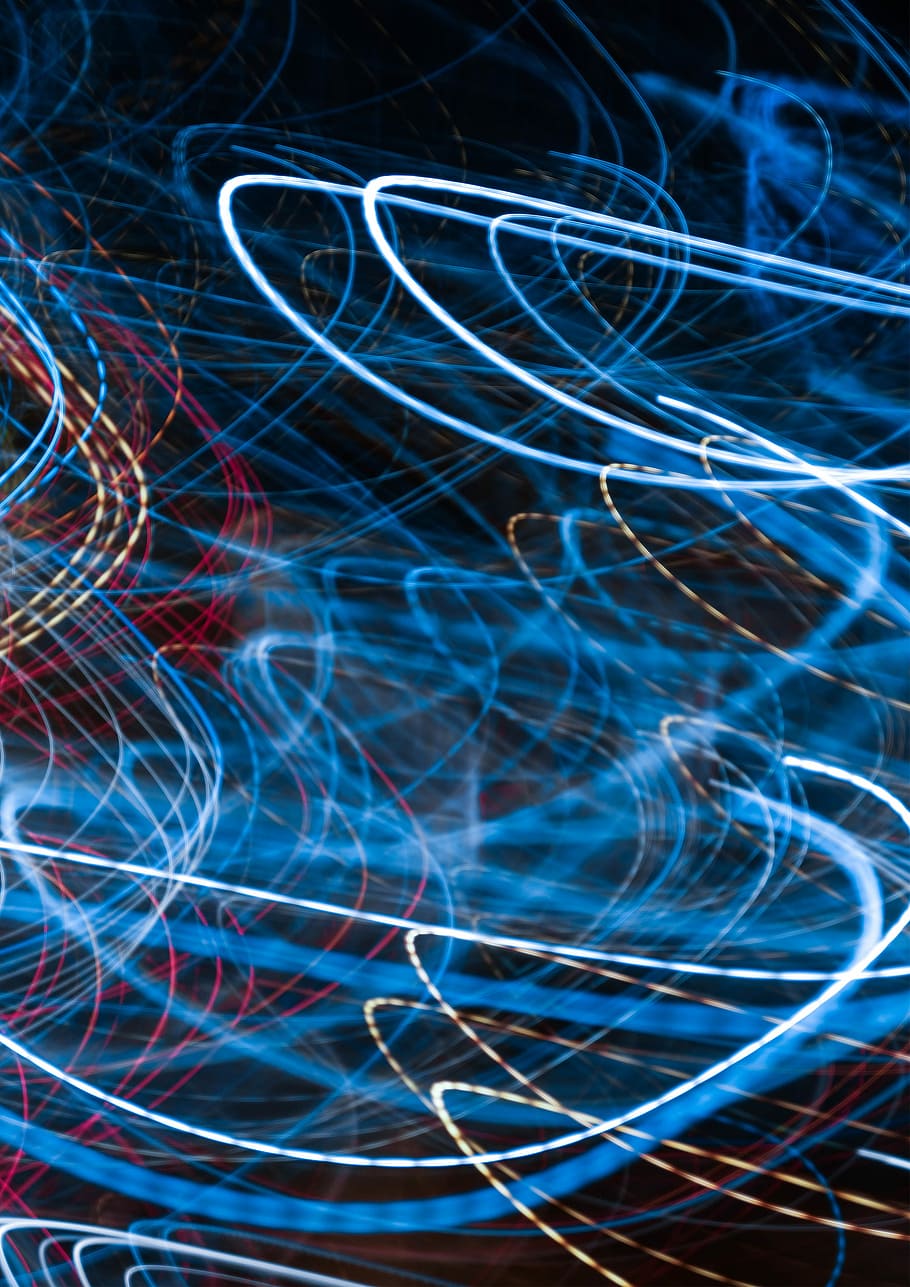 blue LED lights, timelapse photography of dancing lighnts, swirls HD wallpaper